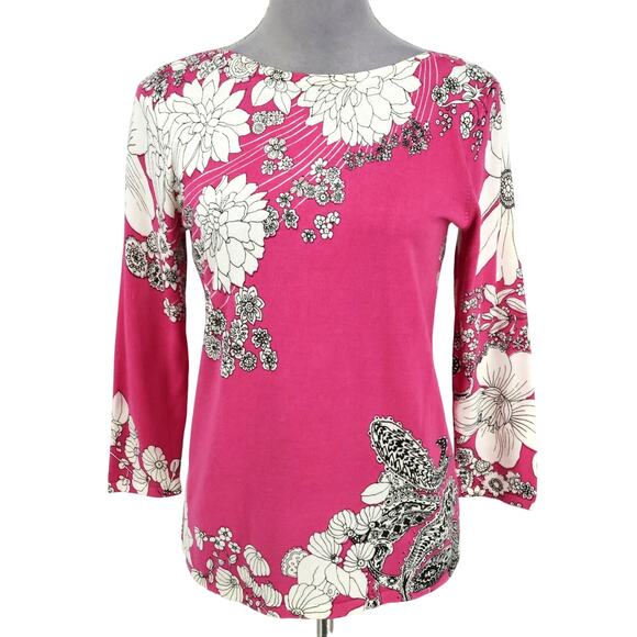 Talbots Sweaters - Talbots Sweater Petites SP PS Pink White Floral Cotton Knit Pullover Lightweight